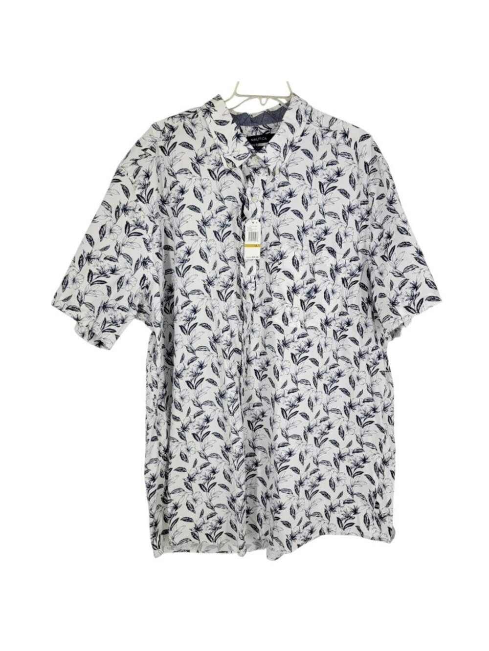 Nautica NWT Floral Button Up Shirt 4XLT Navy White Cotton Stretch Hawaiian